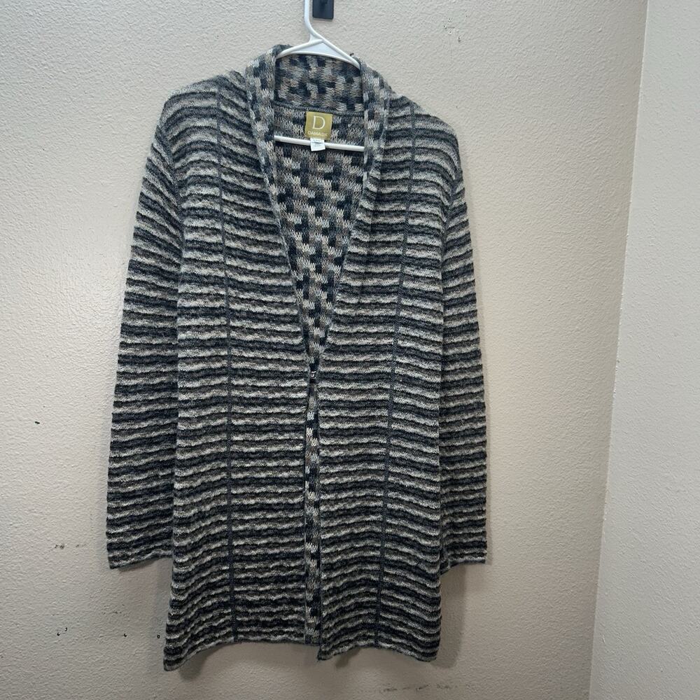 Damask 100% Baby Alpaca Marled Knit Cardigan Sweater Tunic XS Shawl Collar Open‎